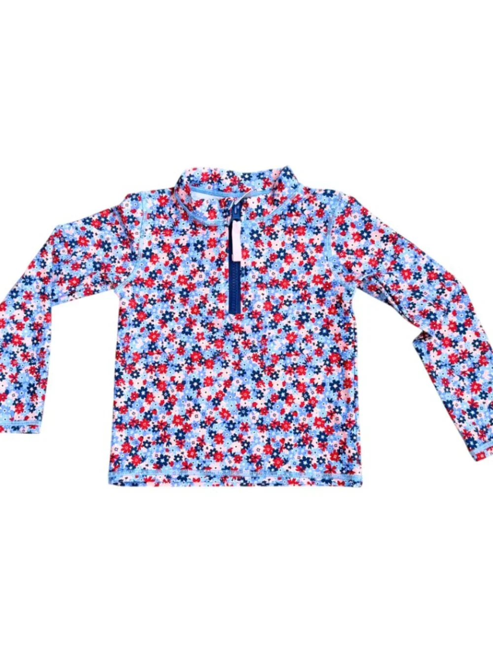 RuffleButts Toddler Girls Rash Guard Swim Shirt - Long Sleeve Floral Swim Top, S